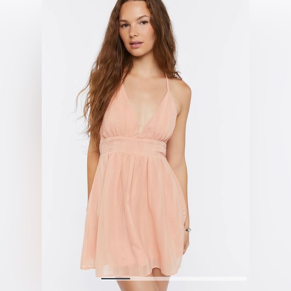 Forever 21 Striped Open-Back Halter Mini Dress